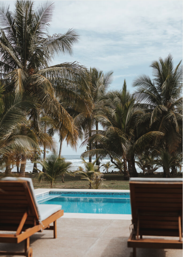 Beachfront pool framed by palms in Costa Rica